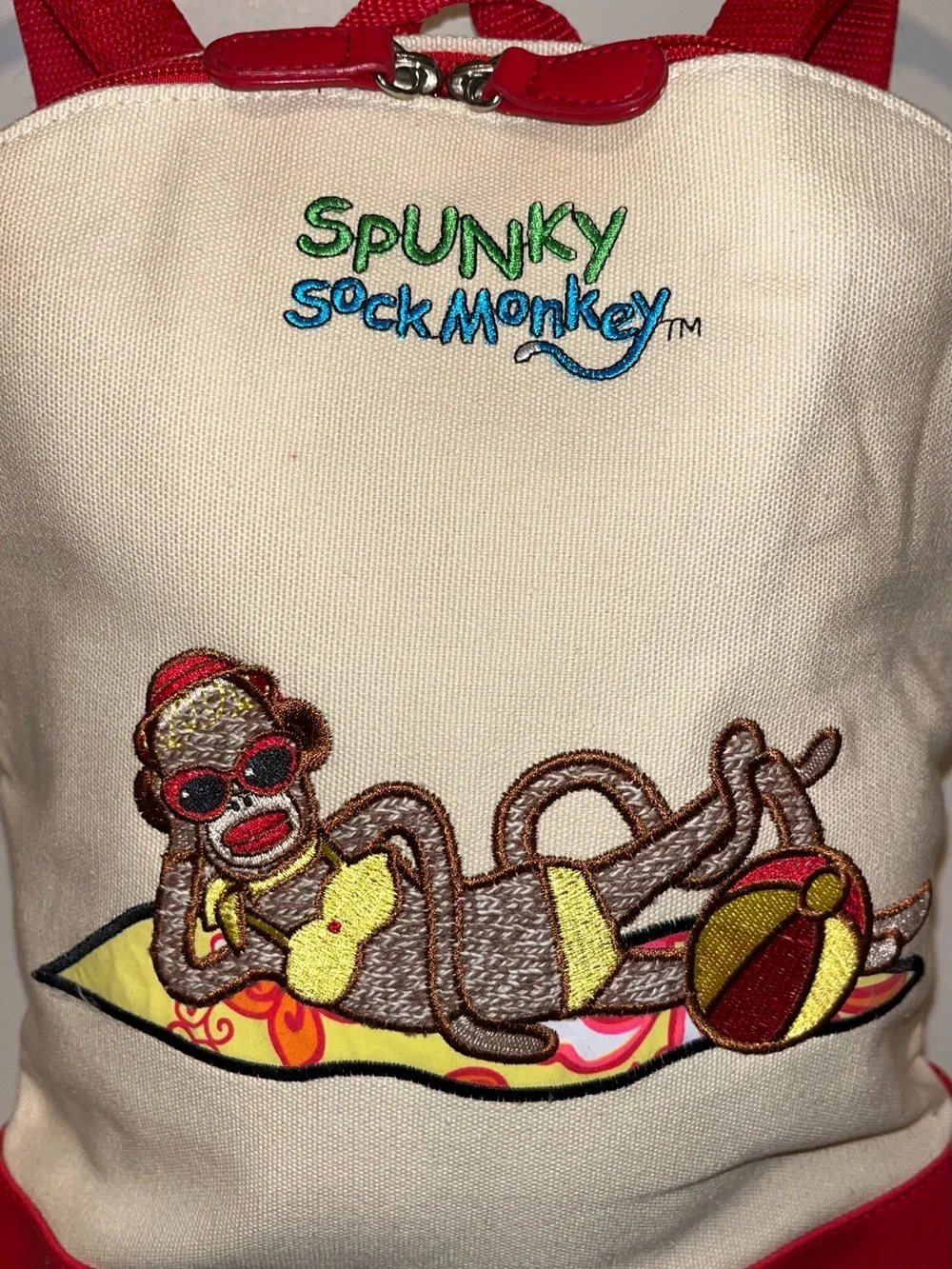 Vintage 2005 Spunky Sock Monkey “Beach Monkey” Canvas Mini Backpack